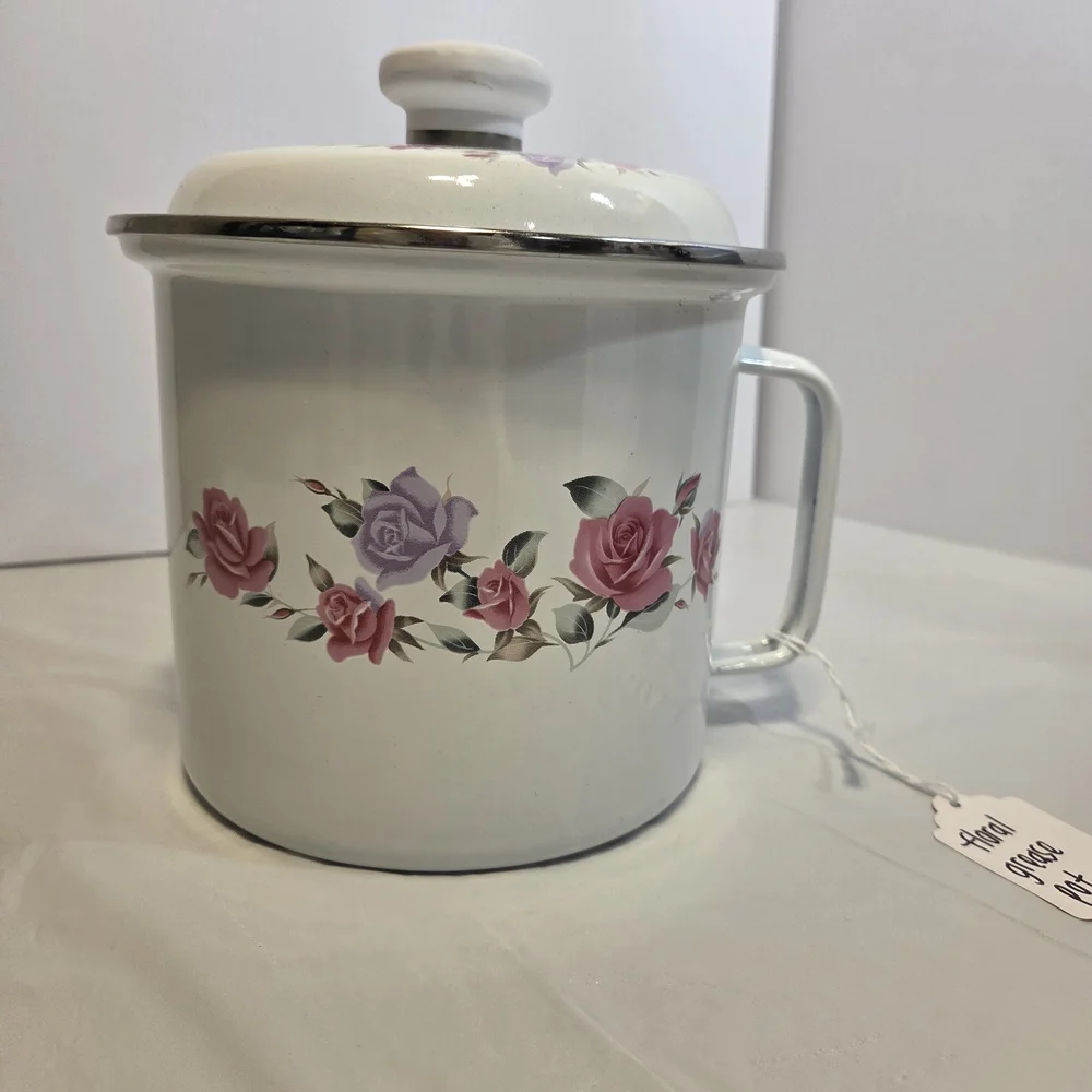 Charming Floral Enamel Pot with Lid